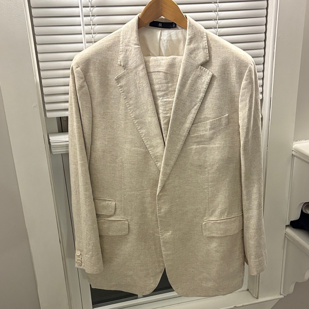 Banana Republic Beige Herringbone Cotton-Linen Suit